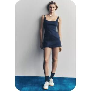 Maeve by Anthropologie Navy Buckle Strap Mini‎ Dress XL Structured Cotton Blend